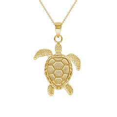 Flat Turtle Pendant Necklace in Solid Gold