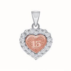 Gold Quince Años 15th Birthday Heart Pendant Necklace in Solid Gold