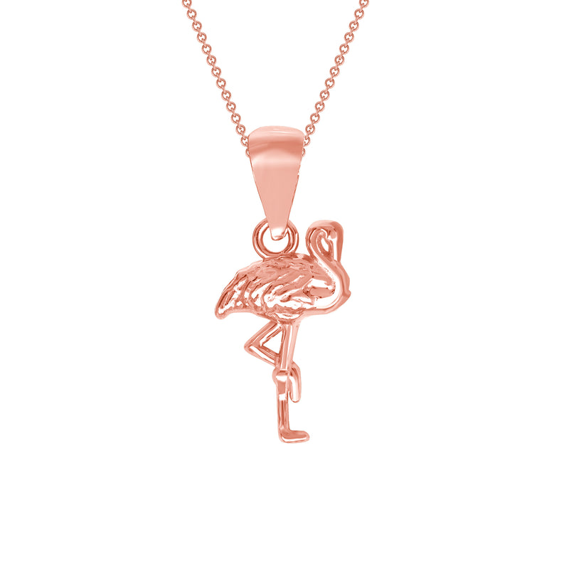 3D Textured Flamingo Charm Pendant Necklace in Solid Gold