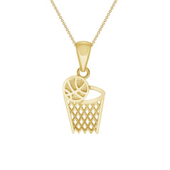 Basketball and Net Charm Pendant Necklace in Solid Gold