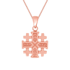 Jerusalem Dotted Cross Pendant Necklace in Solid Gold