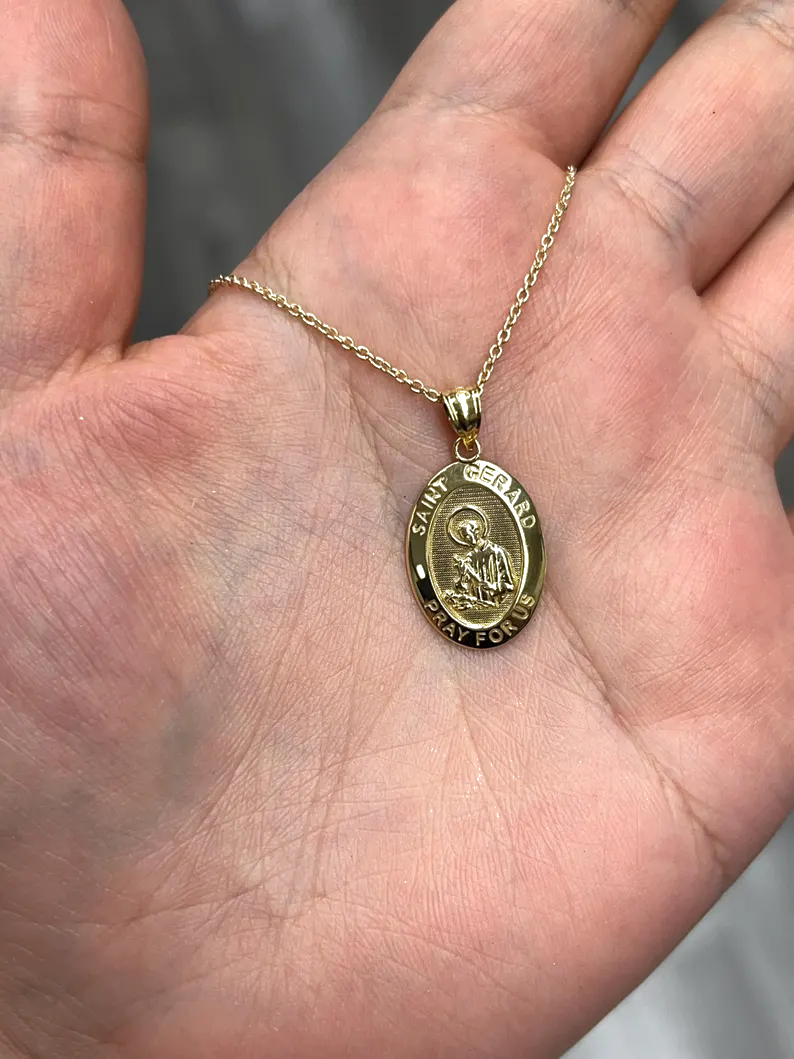 St. Gerard Fertility Necklace – 925 Sterling Silver Gold Plated Medal | Pregnancy Prayer Pendant for Women TTC or Expecting