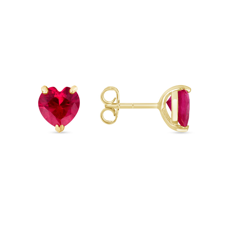 Heart Shape Gemstone Studs in Solid Gold