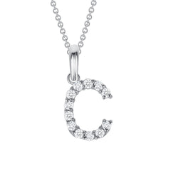 Initial CZ-Accented Pendant Necklace in Solid Sterling Silver