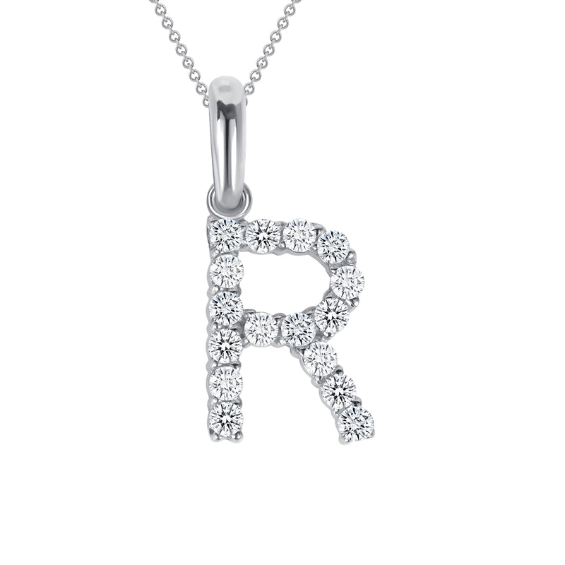 Initial CZ-Accented Pendant Necklace in Solid Sterling Silver