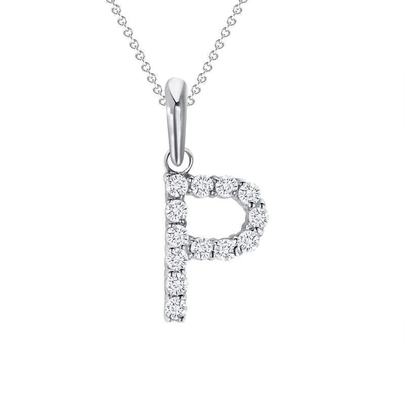 Initial CZ-Accented Pendant Necklace in Solid Sterling Silver