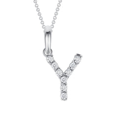 Initial CZ-Accented Pendant Necklace in Solid Sterling Silver