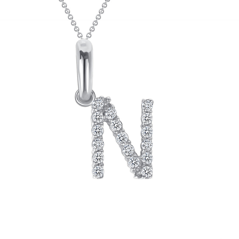 Initial CZ-Accented Pendant Necklace in Solid Sterling Silver