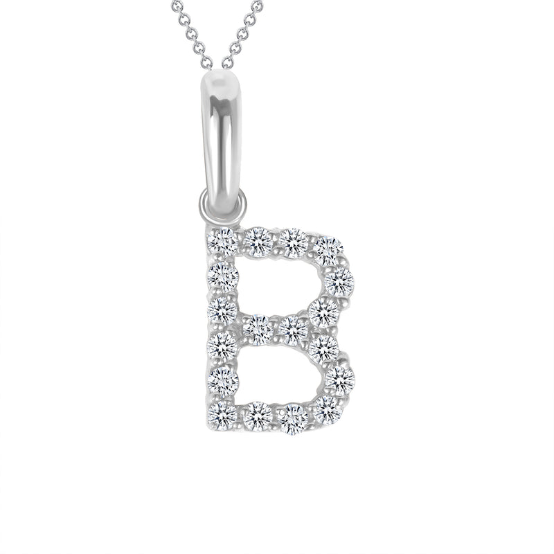 Initial CZ-Accented Pendant Necklace in Solid Sterling Silver