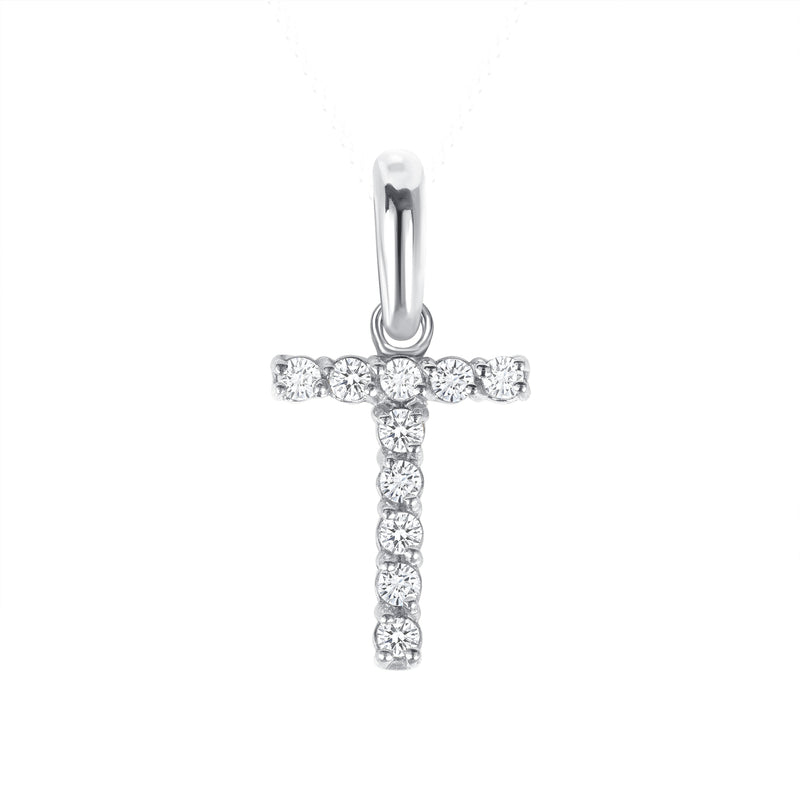 Initial CZ-Accented Pendant Necklace in Solid Sterling Silver