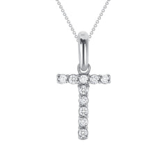 Initial CZ-Accented Pendant Necklace in Solid Sterling Silver