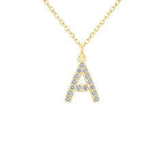 CZ Studded Initial Pendant Necklace in Solid Gold