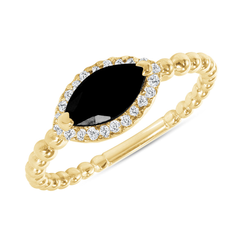 East to West Midnight Sapphire Marquise and Diamond Solid Gold Rope Ring