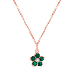 Lucky Hawaiian Plumeria Flower with Diamond and LC Emerald Pendant in Solid Gold
