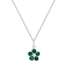 Lucky Hawaiian Plumeria Flower with Diamond and LC Emerald Pendant in Sterling Silver