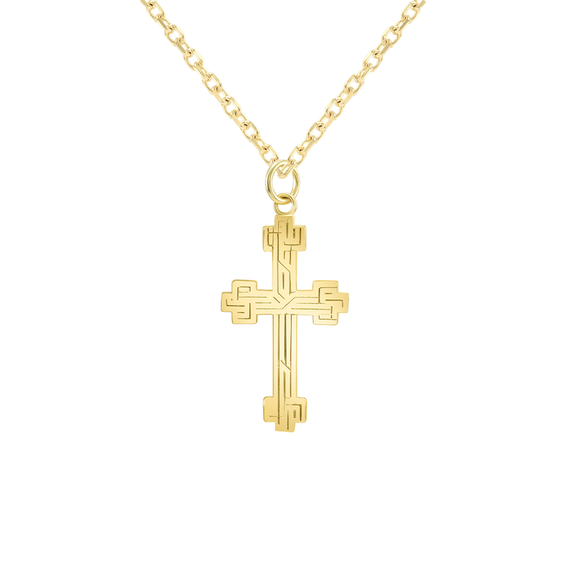 Etched Large Cross in Solid Gold