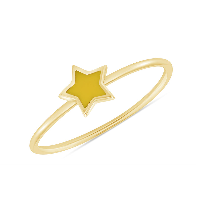 Dainty Stackable Enamel Ring Collection in 14k Solid Yellow Gold (10 Variations)