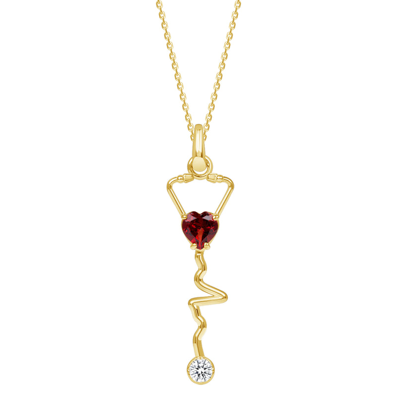 CZ Studded Stethoscope Pendant Necklace in Solid Gold