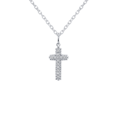 Large Diamond Cross Pendant/Necklace in Sterling Silver