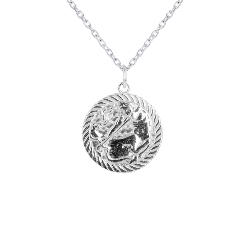 Reversible Sagittarius Zodiac Sign Charm Coin Pendant Necklace in Sterling Silver