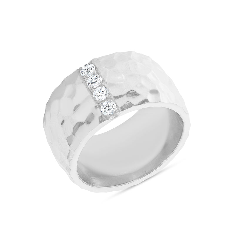 Sterling Silver Hammered Vertical CZ Band