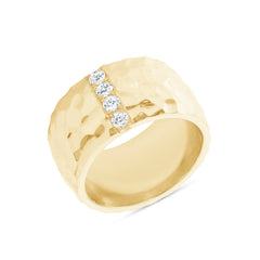 Solid Gold Hammered Vertical Diamond Band