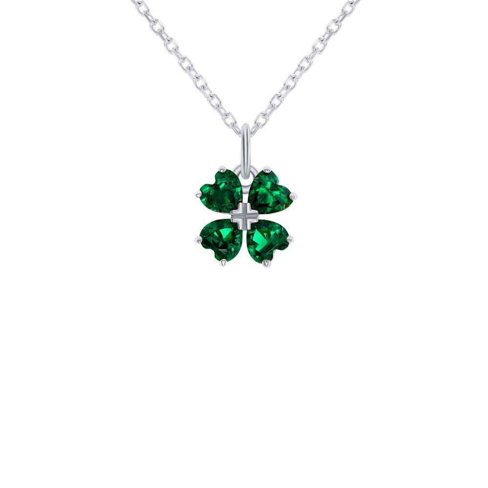 Four-Leaf Clover Necklace Lab-Created Emerald Sterling Silver
