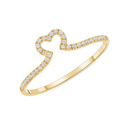 Dainty Diamond Heart Ring in 14k Solid Yellow Gold
