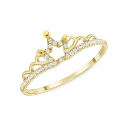 Diamond Princess Crown Ring in 14k Solid Yellow Gold