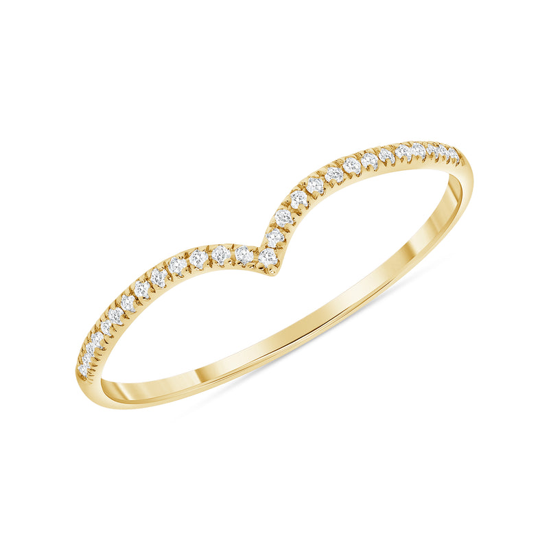Dainty Chevron Diamond Stackable Ring in 14k Solid Yellow Gold