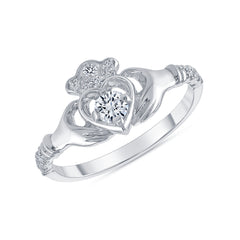 Cubic Zirconia Claddagh Ring In Solid Gold