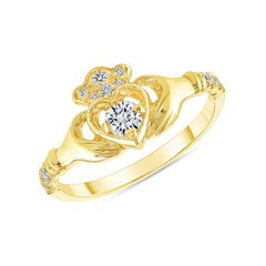 Cubic Zirconia Claddagh Ring In Solid Gold