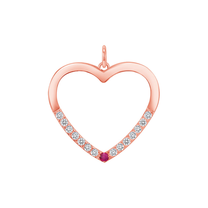 Heart Shaped Diamond and Ruby Pendant/Necklace In Solid Gold