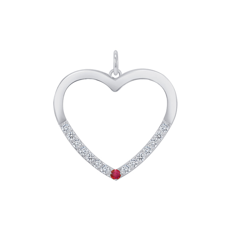 Heart Shaped Cubic Zirconia and Ruby Pendant/Necklace In Sterling Silver