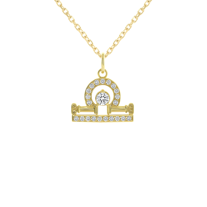 Libra Zodiac Diamond Pendant/Necklace in Solid Gold