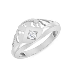 Designer Mens Pinky Diamond Ring in Sterling Silver