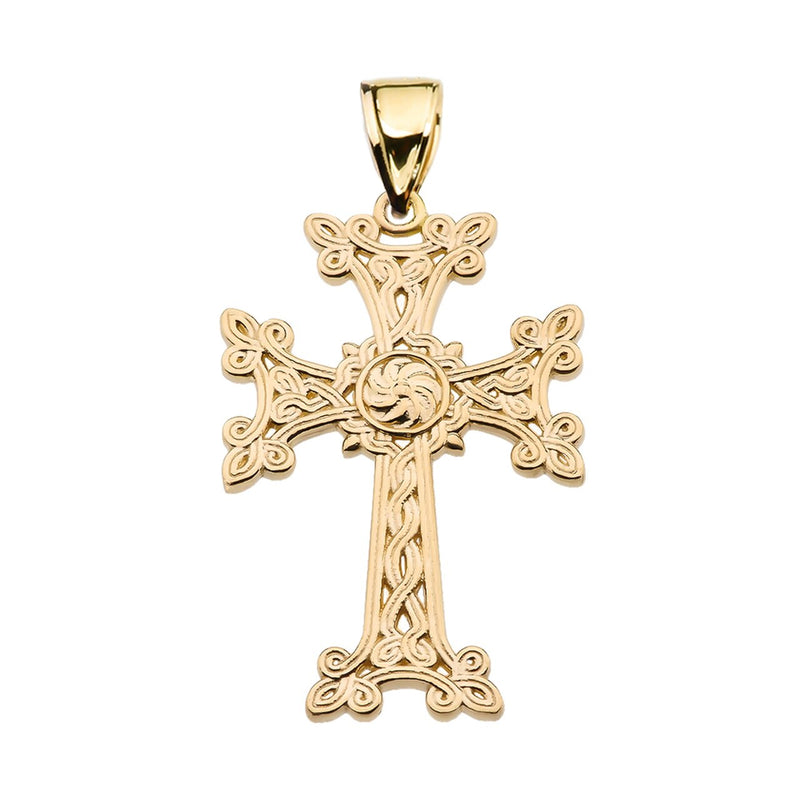 Khachkar Eternity Armenian Cross Pendant Necklace in 14k Yellow Gold