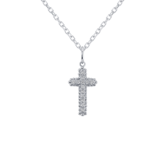 Small Diamond Cross Pendant/Necklace in Sterling Silver