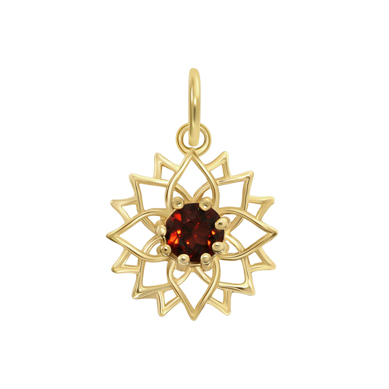 Genuine Gemstone Open Work Dainty Flower Pendant/Necklace In Solid Gold