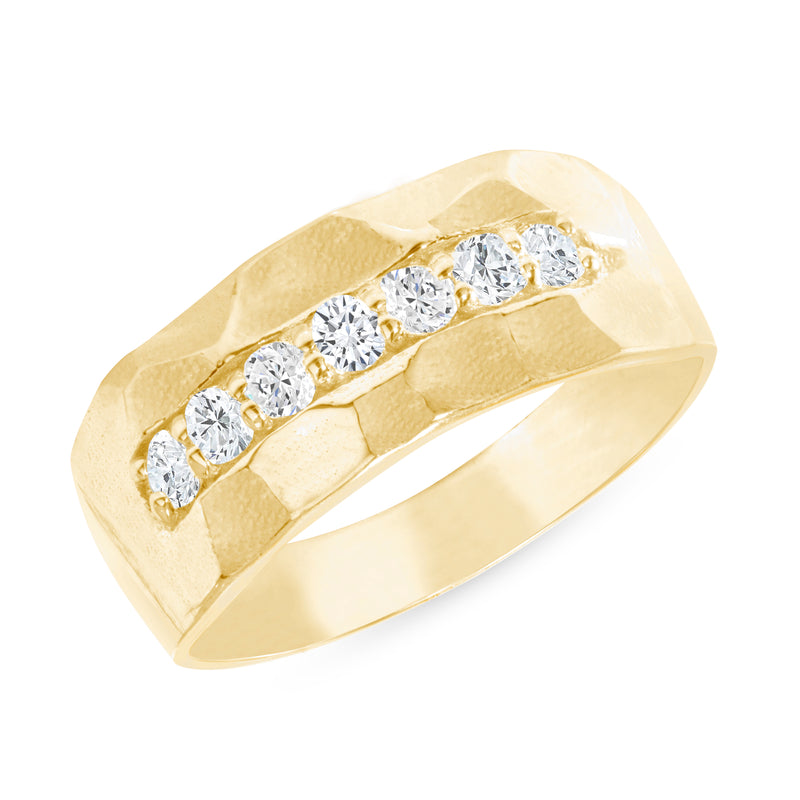 Solid Gold Hammered Diamond Wedding Band