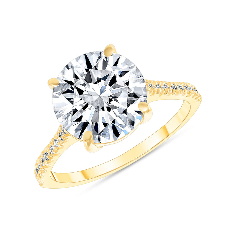Diamond and Round Cubic Zirconia Engagement Ring In Solid Gold