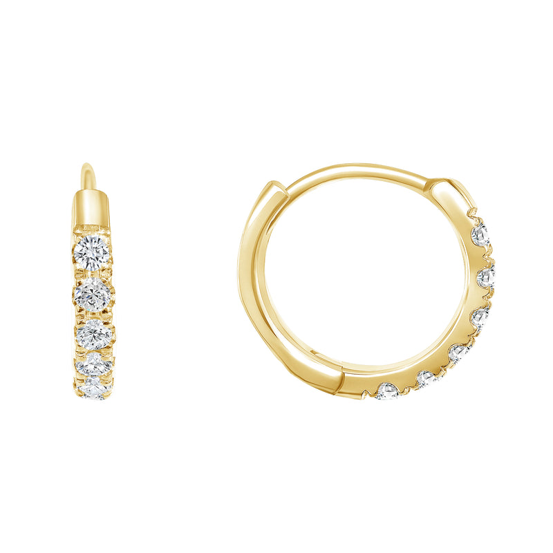 Diamond Hoop Huggie Earrings In Solid Gold