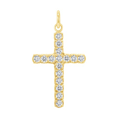 Cubic Zirconia Cross Pendant/Necklace In Solid Gold
