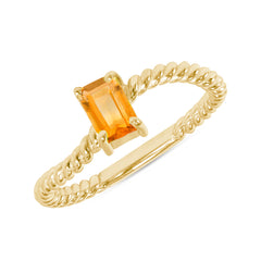 Genuine Emerald Cut Gemstone Stackable Curved Rope Ring in Solid Gold