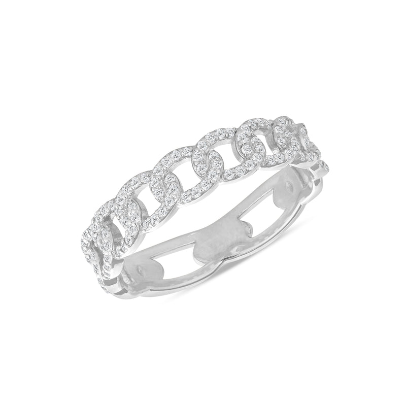 Pave Diamond Cuban Link Chain Ring in Solid Gold