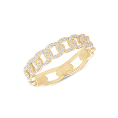 Pave Diamond Cuban Link Chain Ring in Solid Gold