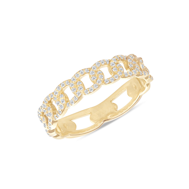 CZ Cuban Link Chain Ring in Solid Gold