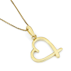 Dainty Heart Cross Pendant Necklace in Solid Gold