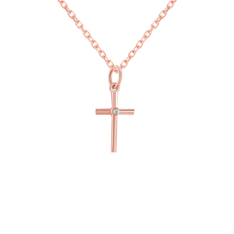 Dainty Unisex Small Diamond Cross in Solid Gold