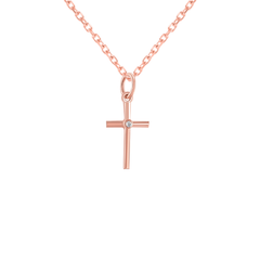 Dainty Unisex Large Diamond Cross Pendant/Necklace in Solid Gold